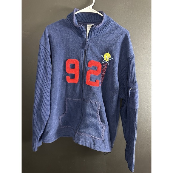 Vintage Womens Jacket Looney Tunes XL Blue Long Sleeve Zip Front Mock Neck 90s‎ - Picture 3 of 7